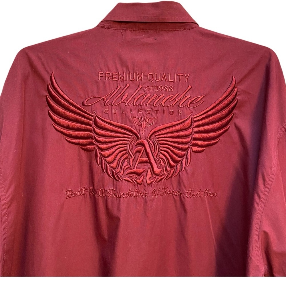 Ablanche Streetwear Y2K Embroidered Red Long Sleeve Button Front 5X Men’s Shirt